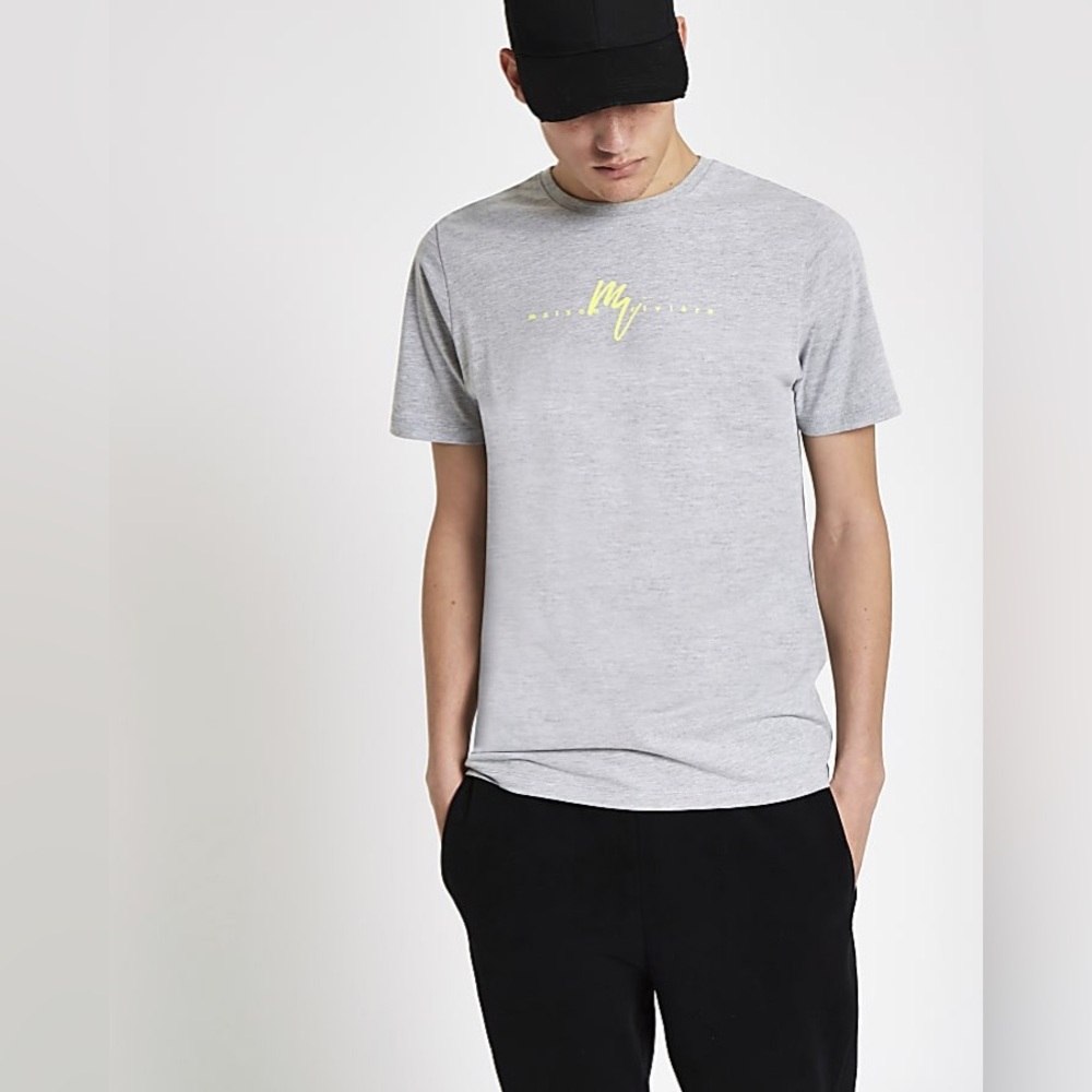 River Island Mens Grey Neon 'Maison Riviera' Slim Fit T-Shirt